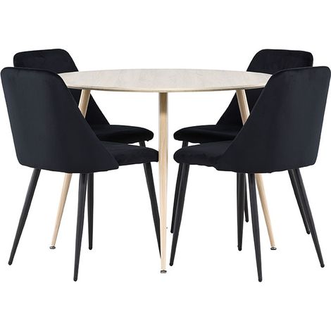 Plaza Essgruppe Tisch Ø100cm und 4 Velours Stühle whitewash.