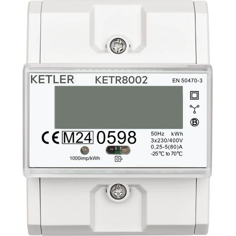 KETLER - KETR8002 : Compteur électrique - Tétra 80 A - Certifié MID - Sortie d'impulsion - Simple tarif