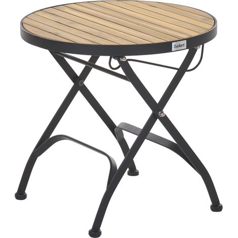 Mesa auxiliar de jardín rústica moderna con estructura de acero y madera de acacia marrón claro Lascari