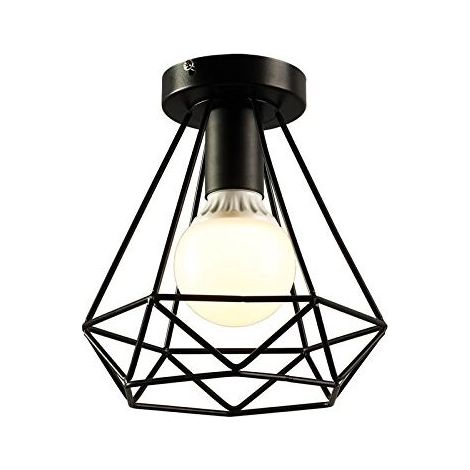 Plafonnier Rétro Diamant Noir Métal 20CM Lustre Industriel E27 Plafonnier Vintage Lampe De Plafond Antique (1/5)