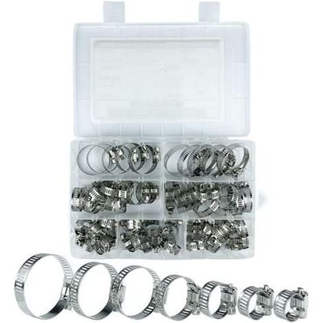 Abrazaderas de manguera ZVD de acero inoxidable (60 unidades, 8-38 mm, 7 tamaños diferentes), para piscinas, lavadoras, lavavajillas y tuberías de agua domésticas. (1/4)