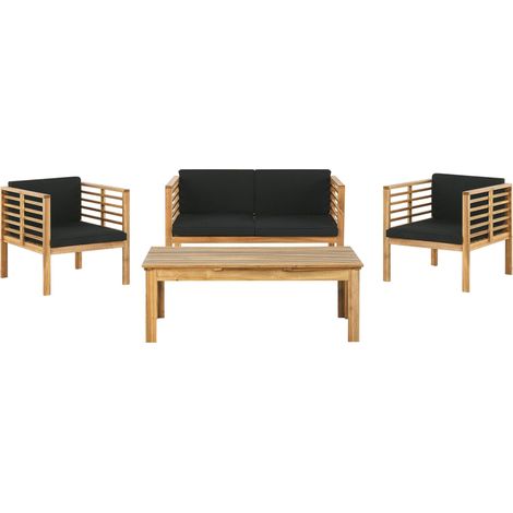 Lounge Set mit Tisch 4-Sitzer PACIFIC Akazienholz Schwarz