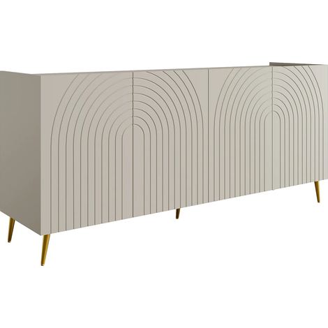 Vente-Unique – Buffet 4 portes en mdf et métal – Beige – Longueur 200 cm, Hauteur 85 cm, Profondeur 38 cm – Finition mélaminée (1/5)