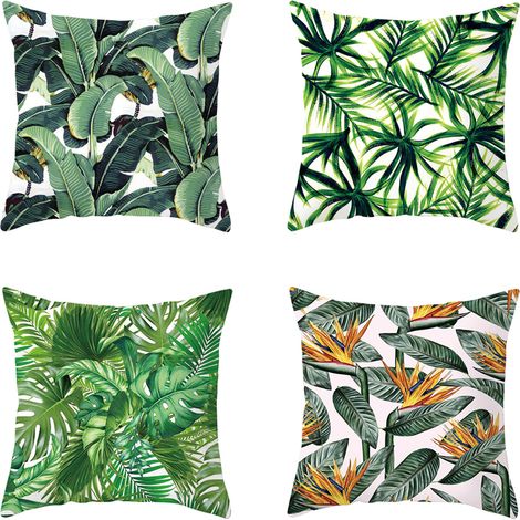 Housse de coussin imprimée à motifs de plantes tropicales (4 pièces), coussin imprimé pour bureau, taie d'oreiller (1/4)
