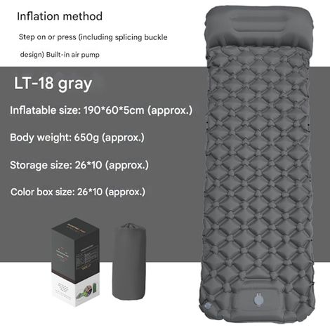 Selbstaufblasende Campingmatratze: Dicke und leichte Einzel-Luftmatratze, stapelbare Doppel-Luftmatratze, kompakt und tragbar, grau (1/5)