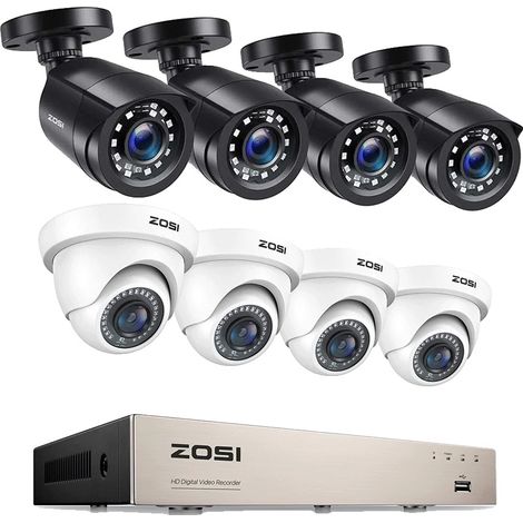 Système de sécurité par caméra, kit de surveillance, résolution vidéo 1080P, vision nocturne infrarouge, Balle 4BK Dôme 4WH, 1T (1/2)