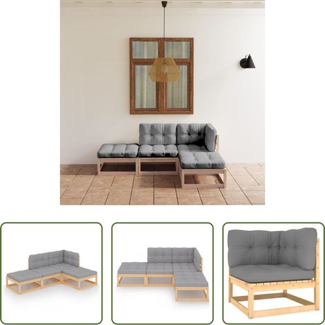 Canapé extérieur - Salon de jardin 4 pcs avec coussins Bois de pin massif (1/5)