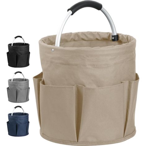 17L Panier de Rangement Plié, Corbeille à Outils avec 6 Poches Extérieures, Boîte à Outils avec Poignée, Sac de Pique-Nique et Camping, Sac de Plage Portable, Tissu Oxford, (1/5)