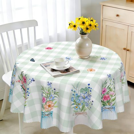 Runde Tischdecke 150 cm Wetterfest Abwaschbar Polyester Floral Muster für Garten & Küche