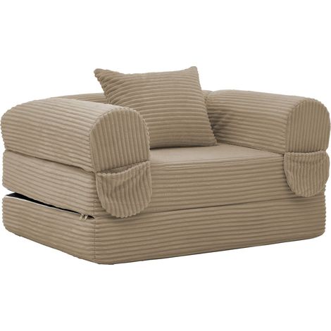 ELVMI Schlafsessel 2 in 1, Klappbares Gästebett ohne Werkzeug mit Kissen, Gepolstert mit Cordstoff Braun (1/5)