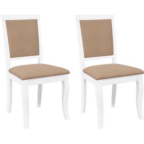 Lot de 2 Chaises à manger,Chaise de cuisine coussins blanc bois massif caoutchouc CFW64223 (1/5)