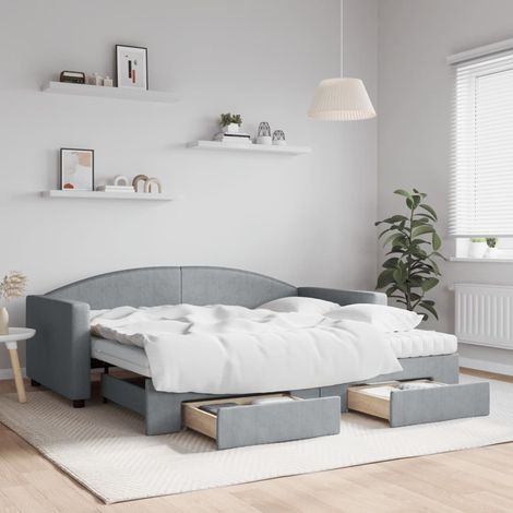 Tagesbett Ausziehbar mit Schubladen Hellgrau 90x190 cm Stoff vidaXL