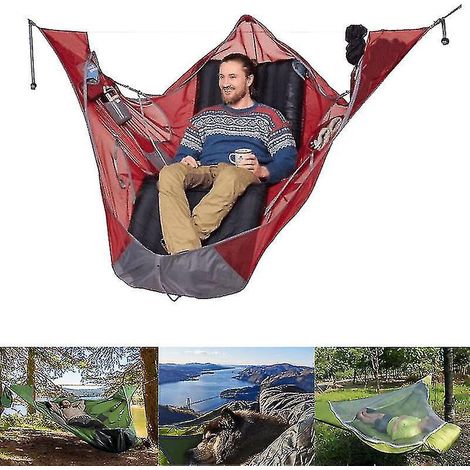 Hamac de camping familial plat d'extérieur, résistant aux déchirures et anti-moustiques, sac de couchage, équipement de voyage autonome - Gris - (1/4)