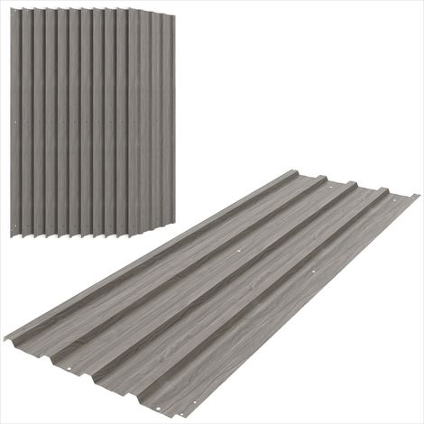 Abri de jardin Lot de 12 tôles acier galvanisé effet bois gris (1/5)