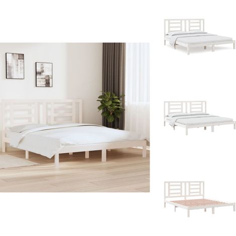 Massivholzbett Weiß 180x200 cm - Holzbett - Massivholzbette - Kiefernholzbette - Doppelbett - Boxspringbett (1/5)