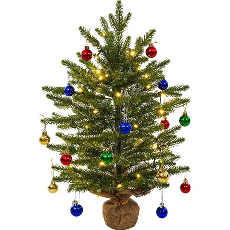 Mini Sapin de Noël de 60 cm en polyéthylène avec lumières LED et Mini Boules de Noël pour Noël, Maison, Cuisine, Table à Manger (1/5)