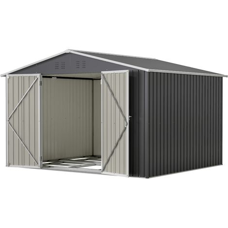 Abri de jardin en métal 300 x 252 x 191 cm, grand cabanon de rangement 6,91 m² gris anthracite à toit double pente, portes coulissantes verrouillables - CHICFURN (1/5)