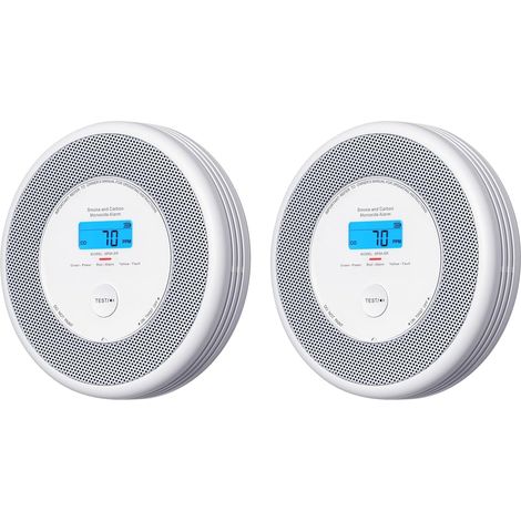 Détecteur Fumée et CO Autonome, Alerte Vocale FR, XP0A-SR, Lot de 2 Pile Remplaçable, avec Écran LCD et voyant LED (1/5)