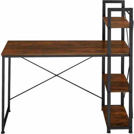 Table de bureau 3 étagères style industriel et loft en bois foncé 122 cm (1/5)