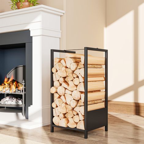 Étagère Porte-bois extérieur et intérieur en acier avec base relevée, 39x35x76 cm, Noir (1/5)