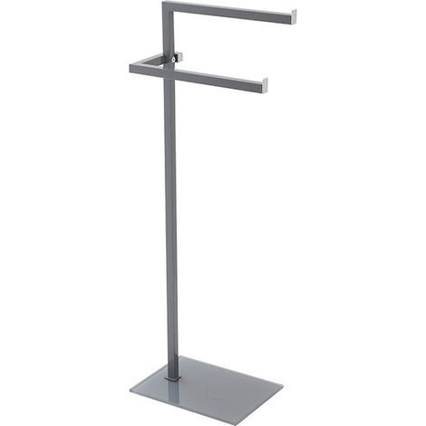 Piantana portasciugamani grigia in acciaio con base in vetro temperato 20x86,5x28 cm Feridras