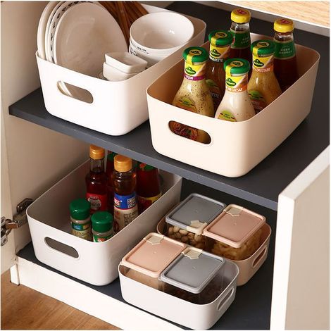 Boîte de rangement en plastique, panier de rangement pour cuisine, placard, bureau, salle de bain, jouets, maison. Boîte de rangement ouverte et pratique avec poignée. (1/3)