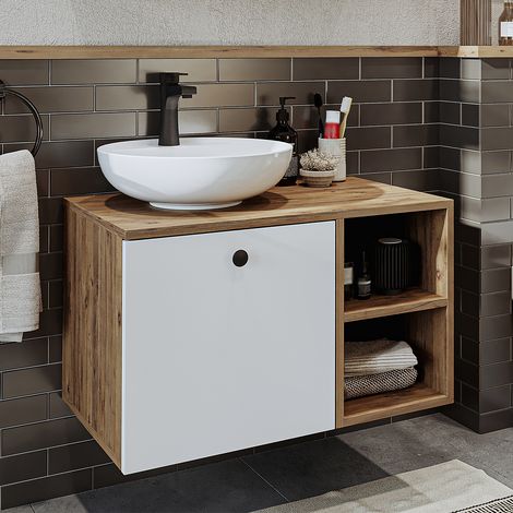 Roomart LOTUS-I-75 Bad-Set 2-tlg 75 cm breit, Weiß-Eiche