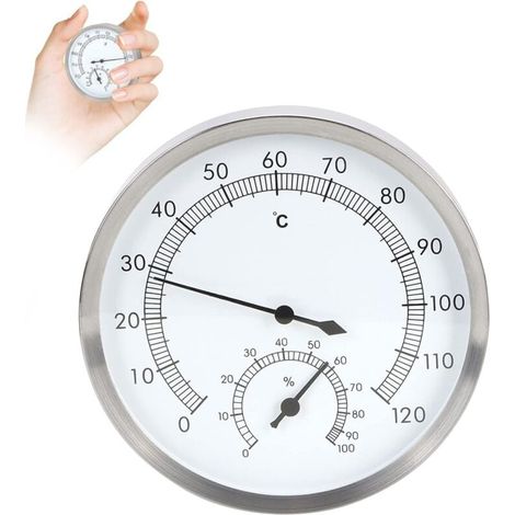 Analog Thermo-Hygrometer, 2-in-1 Stainless Steel Thermometer Hygrometer, Thermo-Hygrometer Equipment Accessory for Home, Office, Garden, Indoor Sauna MUMU (1/4)