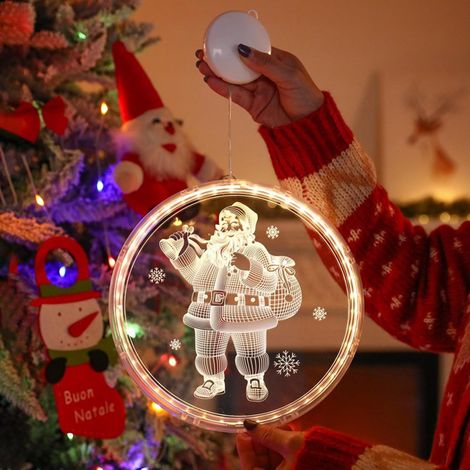 Weihnachtslichterkette für Fenster, beleuchtetes Schild „Frohe Weihnachten“ zur Wanddekoration, Wanddekoration für Glastüren im Innenbereich (Weihnachtsmann, 16 cm)