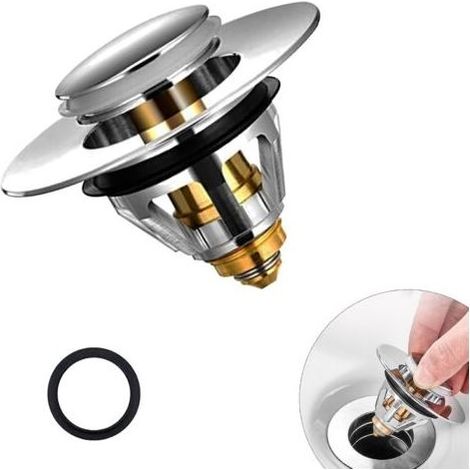 Bouchon de Lavabo, Pop-Up Universel avec Flitre Cheveux de Vidange Anti-Odeur Anti-Bloqué, Acier Inoxydable Bonde pour Baignoire d'Évier de Cuisine (34-38 mm) (1/5)