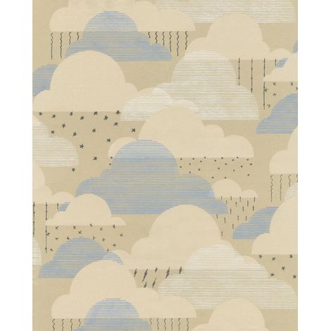 papier peint panoramique petits nuages jaune et bleu - Komar (1/4)