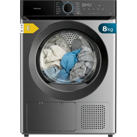 Cecotec Secadora Bomba de Calor 8Kg Bolero Dresscode Dry 8180 Steel. 650W, Clase E (Antigua A++), Bajo Consumo, 15 programas, 3 Niveles de Secado, SpaCare, Antiarrugas, Accesorio para Zapatos, Steel (1/3)