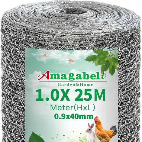 1 m x 25 m Galvanised Chicken Wire Mesh Hexagonal Fence Chicken Coop Garden Aviary Metal Garden Wire Triple Twist Fencing Poultry Fencing Weather Resistant (1/5)