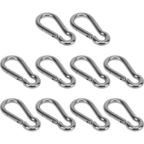 Lot de 10 mousquetons à ressort, verrous de sécurité en acier inoxydable, adaptés à la randonnée, 10 mm/0,39 pouces. (1/5)