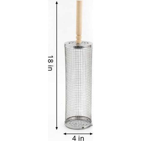 Panier à barbecue à roulettes - Le meilleur panier à barbecue qui soit, grille ronde en acier inoxydable - Grande poignée en bois