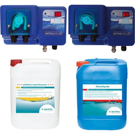 Pack régulateur automatique pH et chlore ASTRALPOOL – 1 bidon 20 L chloriliquide – 1 bidon pH minus 14,9 % 20 L BAYROL – Pour bassins jusqu’à 100 m³ – Fluidra