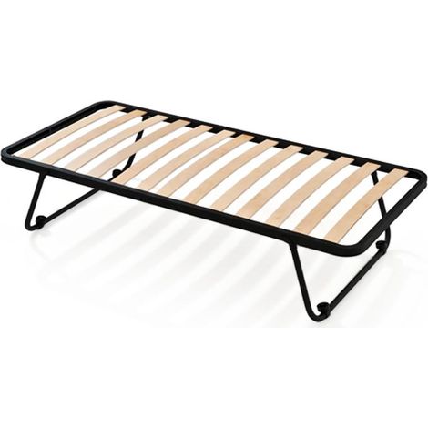 EVERGREENWEB - Rete a doghe Singola 80x190 cm Letto Apribile Salvaspazio con Gambe Pieghevoli, Doghe in Legno Naturale di Faggio, 4 Ruote AntiGraffio Struttura in Ferro Rinforzata per Tutti Materassi