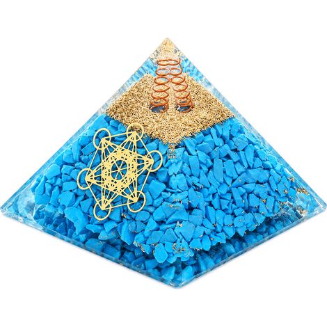 Pyramide orgonite turquoise synthétique avec cube de métatron