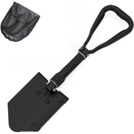 Pelle pliante 1 pièce avec pioche – Outil de retranchement robuste en acier au carbone pour tout-terrain , camping , jardinage , plage , creusement de terre , sable , boue et neige (Noir-A) (1/5)