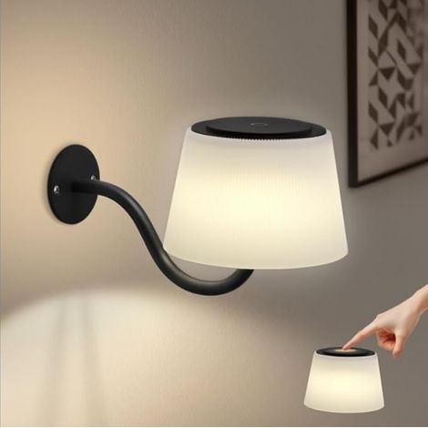 GBLY Wandlampe LED Innen Batterie Touch Akku Dimmbar Wandleuchten Schwarz Kabellose Wandstrahler Modern für Badezimmer Flur Schlafzimmer Wohnzimmer Treppe