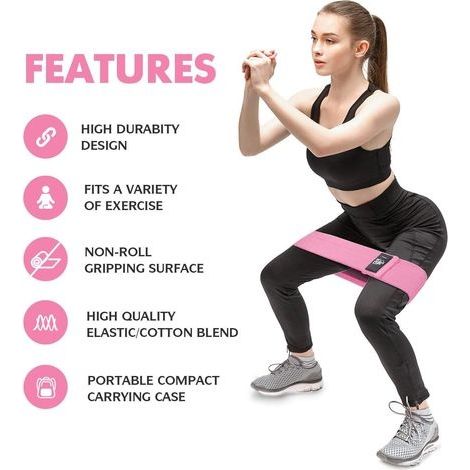 Elastisches Fitnessband aus Stoff, Widerstandsband mit 3 Stärkestufen, Trainingsgerät für Physiotherapie, Krafttraining, Pilates, Yoga, mit Aufbewahrungstasche [3er-Set] (1/4)