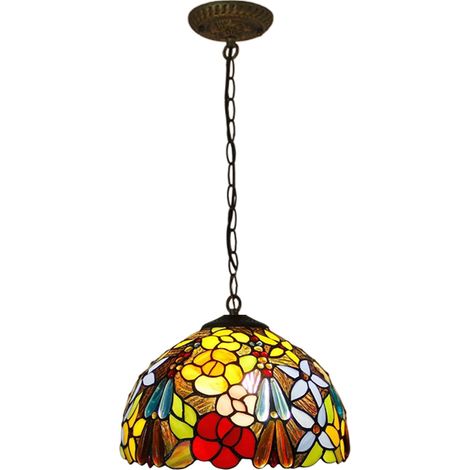 LEDANDER Lustre Tiffany à 3 fleurs, lampe suspendue modulaire en vitrail pour îlot de cuisine, convient aux salons et aux chambres de style campagnard, culot E27. (1/5)