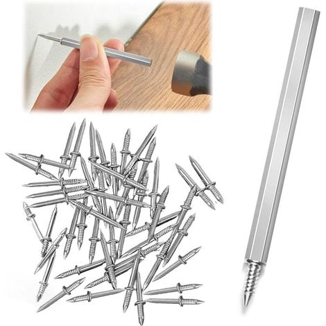 100 nahtlose, spurlose Doppelkopf-Sockelleistennägel mit Nagelhülsenwerkzeug für die Heimdekoration (1/4)