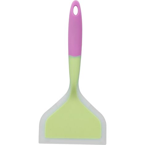 Spátule de cuisine transparente bicolore en silicone, large bouche pour crêpes et friture, ustensile de cuisine domestique (tête verte)