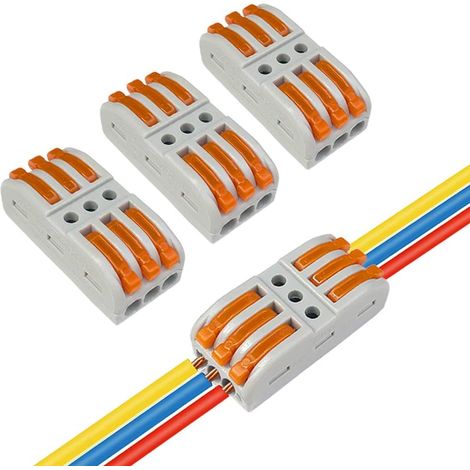 16 Pièces SPL-3 Levier-Écrou Fil Connecteurs, 3 in 3 out 6 Ports Conducteur Compact Fils Connecteurs, Compact Connecteur Ressort Bornier (1/4)