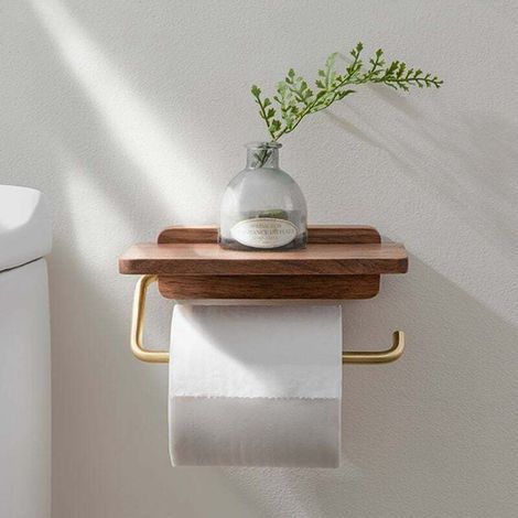 Toilettenpapierhalter, wandmontierte Toilettenpapierhalter, Toilettenpapierboxen zum Anbohren, Handyhalter, Holzhalter (1/5)