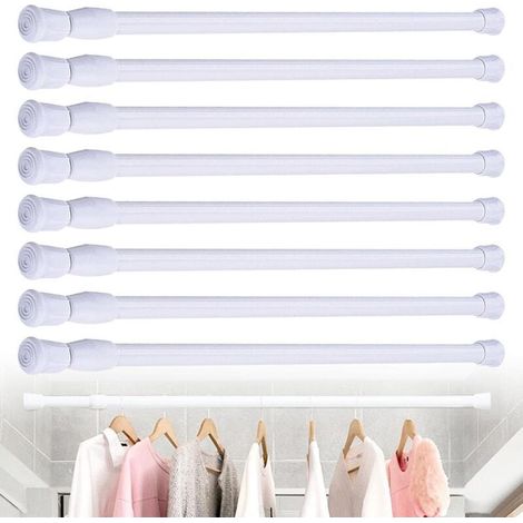 Tringle Rideau Sans Percage, 8 Pcs 40-70cm Barre Rideau Sans Perçage Télescopique Perçage Tringle Tension pour Placard Salle Bains Armoire Tringle à Vêtements Blanc