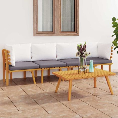 Salon de jardin 4 pcs Ensemble Table et Chaise de Jardin - avec coussins Bois d'acacia solide BV612247 - BonneVie (1/5)