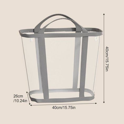 Panier À Linge En Filet - Transparent Respirant Pliable Avec Poignées - Pour Buanderie Salle De Bain Chambre - 1 Pièce (1/5)