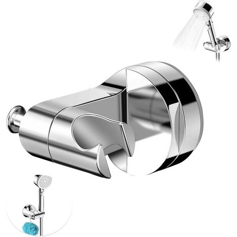 Support de pommeau de douche sans perçage avec ventouse, réglable à 360°, en ABS, universel, pour salle de bain, argent, 8,5 x 7,5 x 7 cm (1/5)